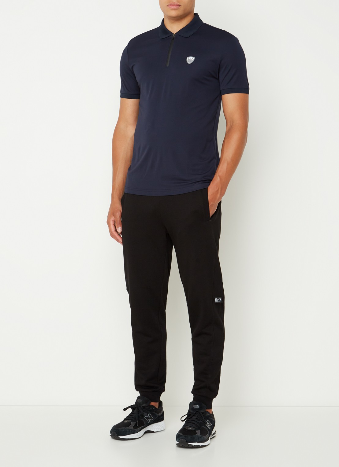 Armani Regular fit polo met logo en halve rits - voorkant 2 donkerblauw