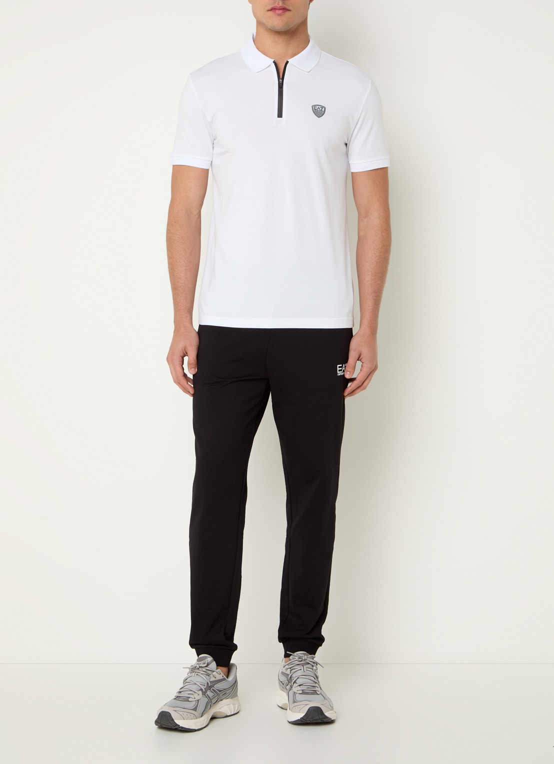 Armani Regular fit polo met logo en halve rits - voorkant 4 wit