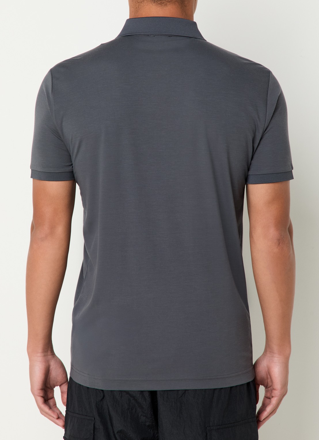 Armani Regular fit polo met logo en halve rits - achterkant 4 antraciet