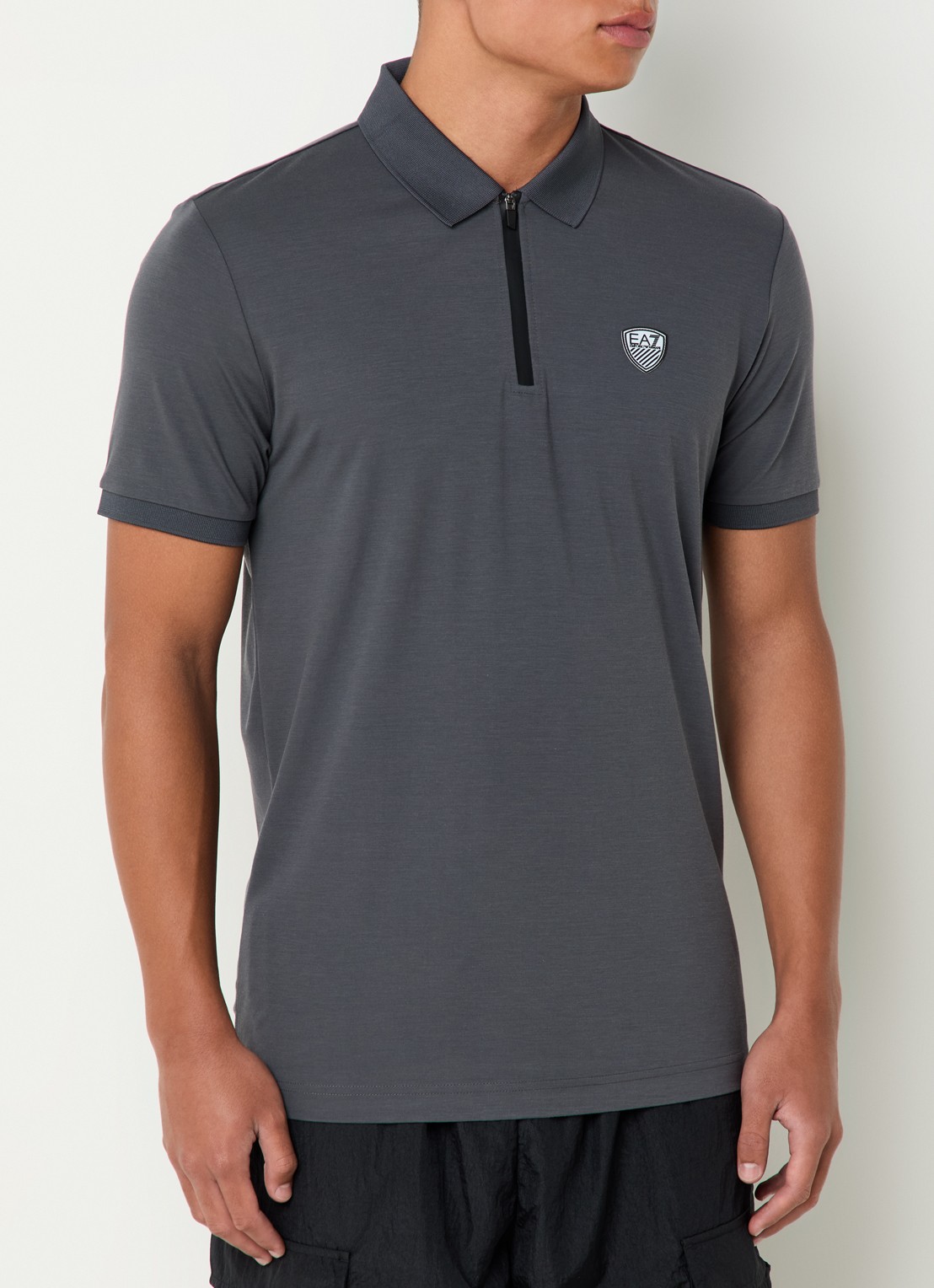 Armani Regular fit polo met logo en halve rits - detail antraciet
