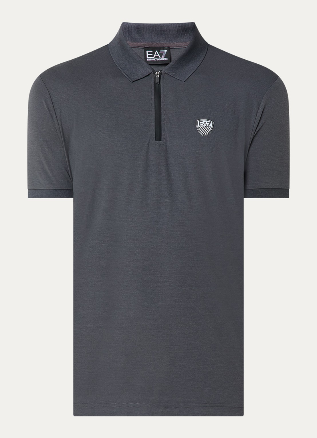 Armani Regular fit polo met logo en halve rits - voorkant 2 antraciet