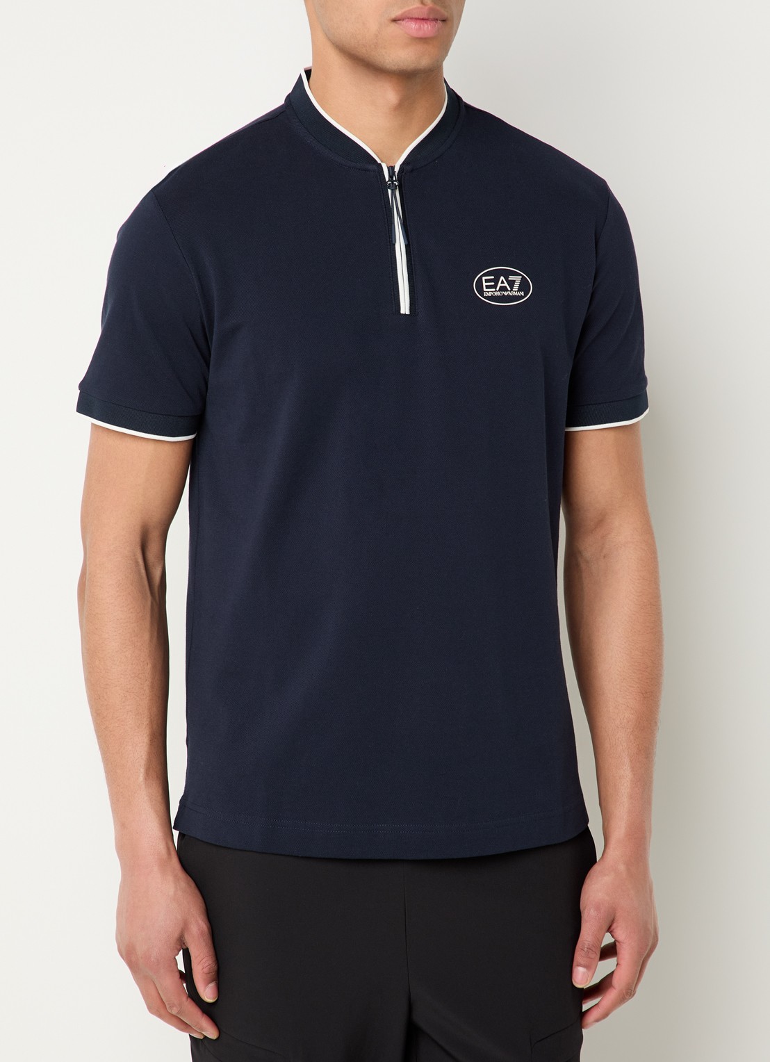 Armani Regular fit polo met logo en halve rits - detail donkerblauw
