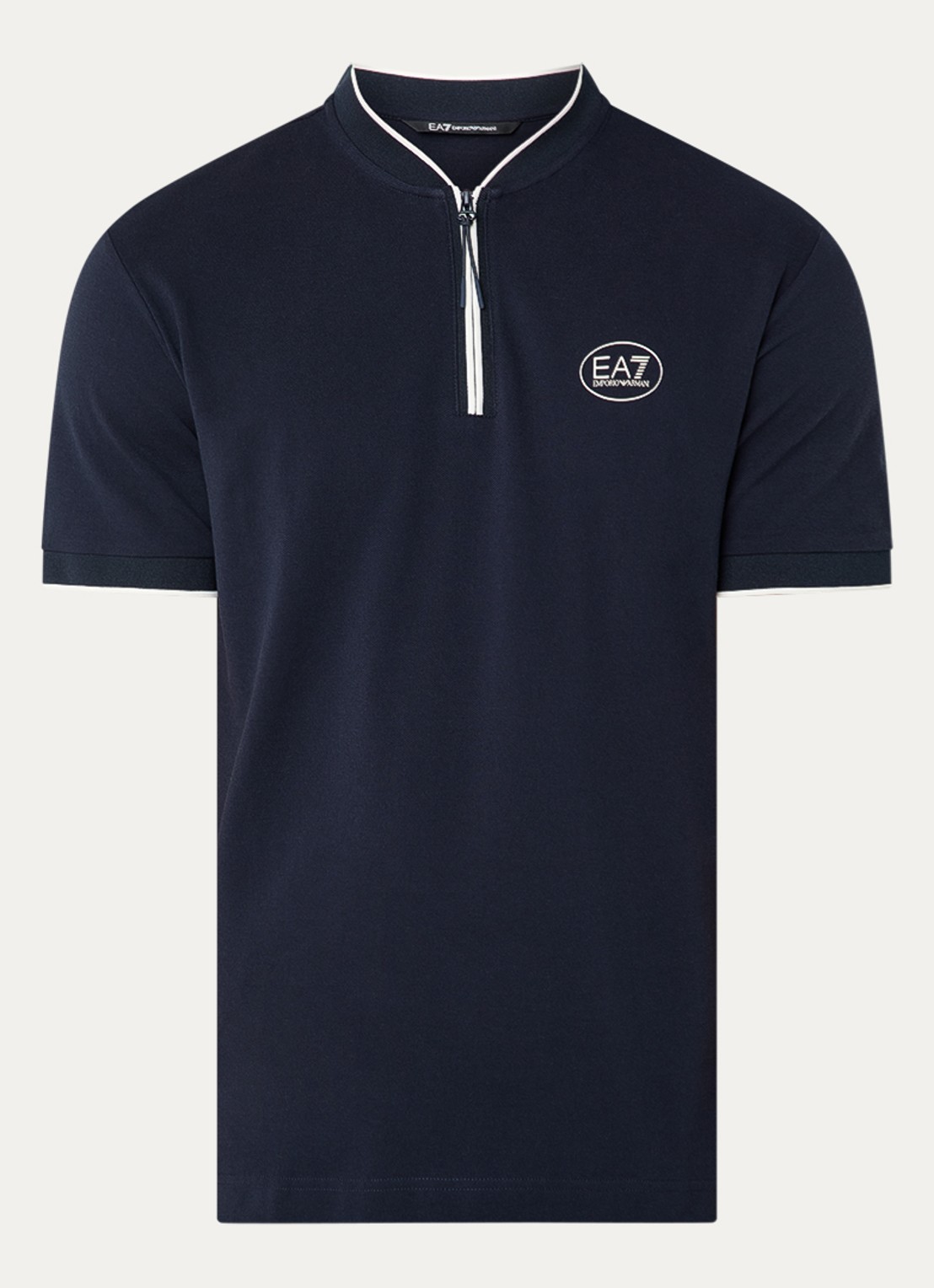 Armani Regular fit polo met logo en halve rits - voorkant 3 donkerblauw