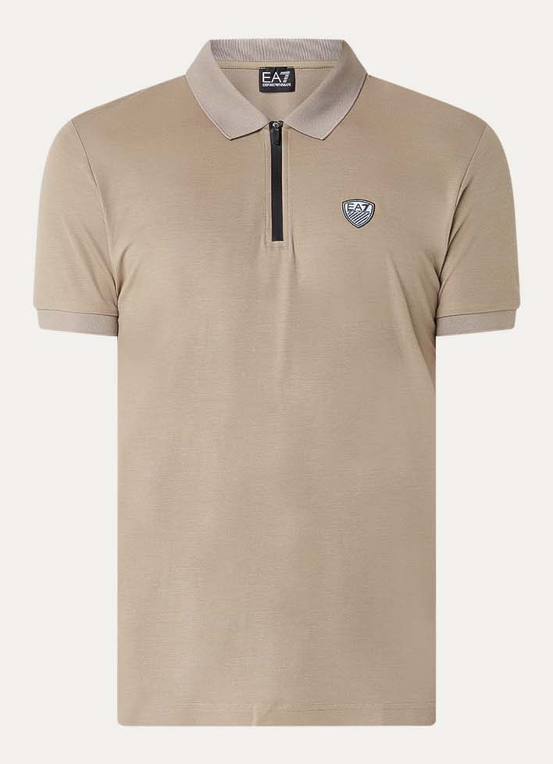 Armani Regular fit polo met logo en halve rits - voorkant 2 beige
