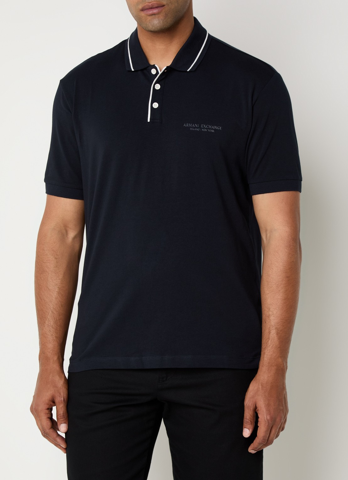 Armani Regular fit polo met logo - detail 3 donkerblauw