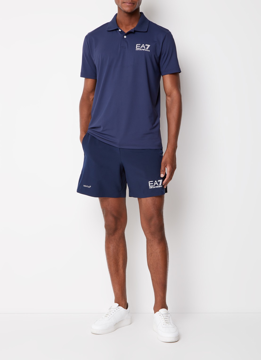 Armani Regular fit polo met logo - voorkant 4 donkerblauw