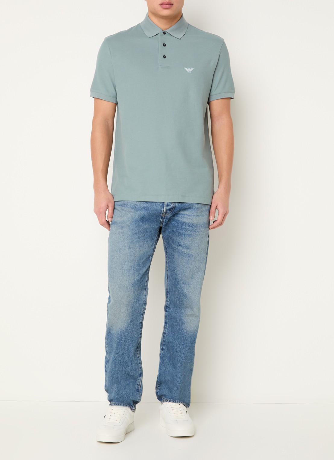 Armani Regular fit polo met logo - voorkant 2 blauwgrijs