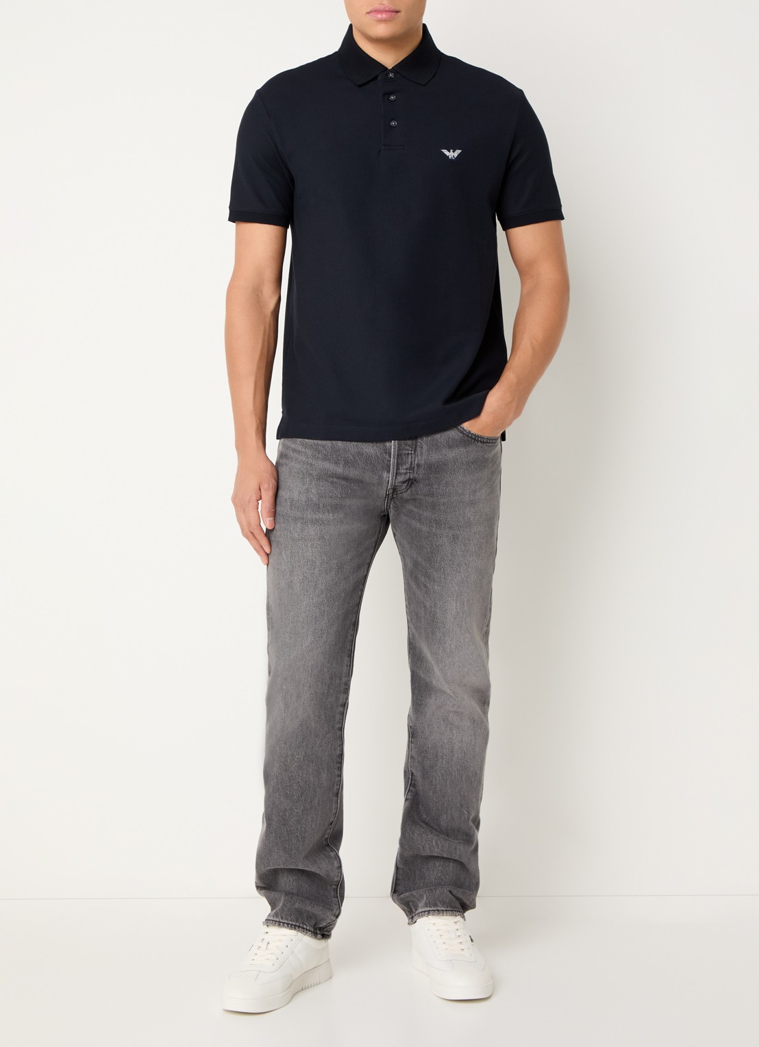 Armani Regular fit polo met logo - voorkant 2 donkerblauw