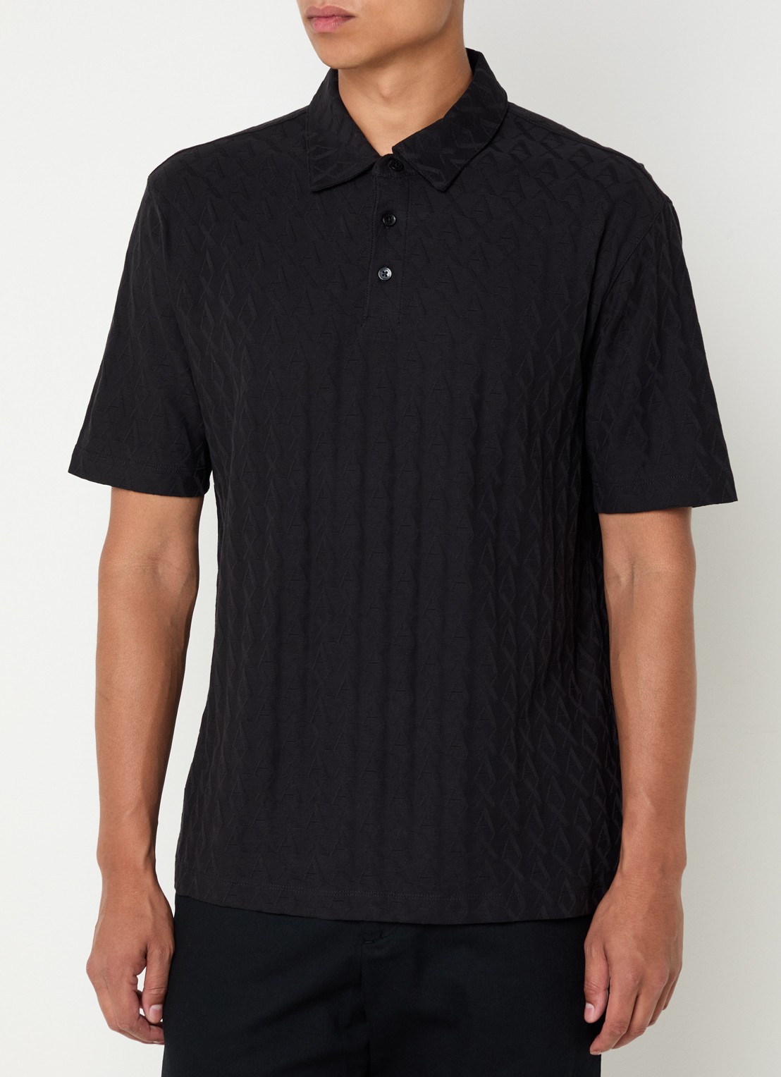 Armani Regular fit polo met logoborduring - detail 4 zwart