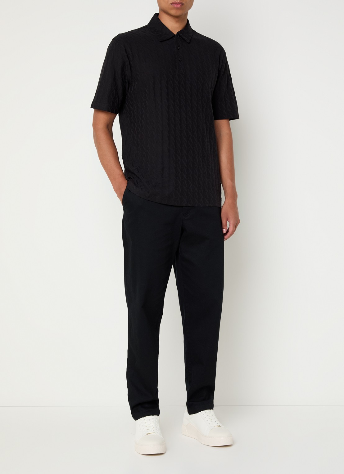Armani Regular fit polo met logoborduring - voorkant 3 zwart