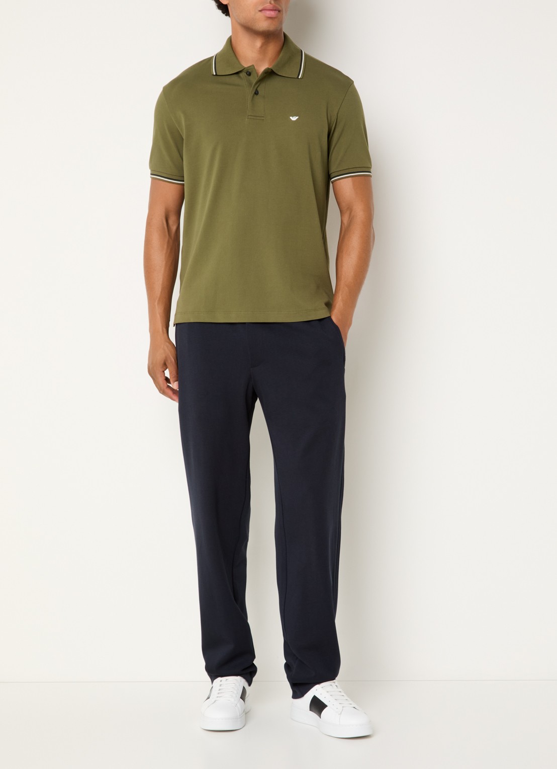 Armani Regular fit polo met logoborduring - voorkant 2 bronsgroen