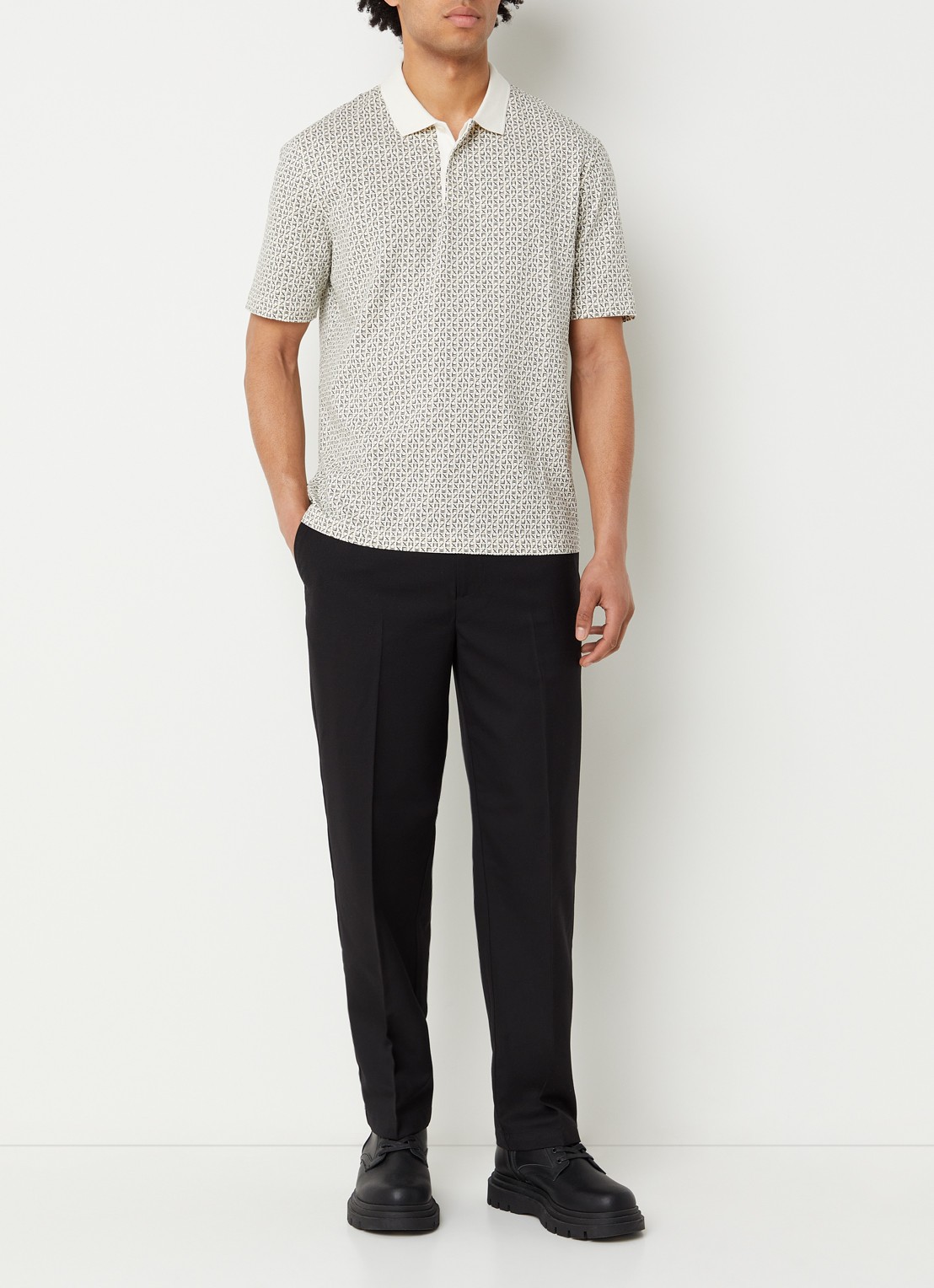 Armani Regular fit polo met logoprint - voorkant 4 ivoor