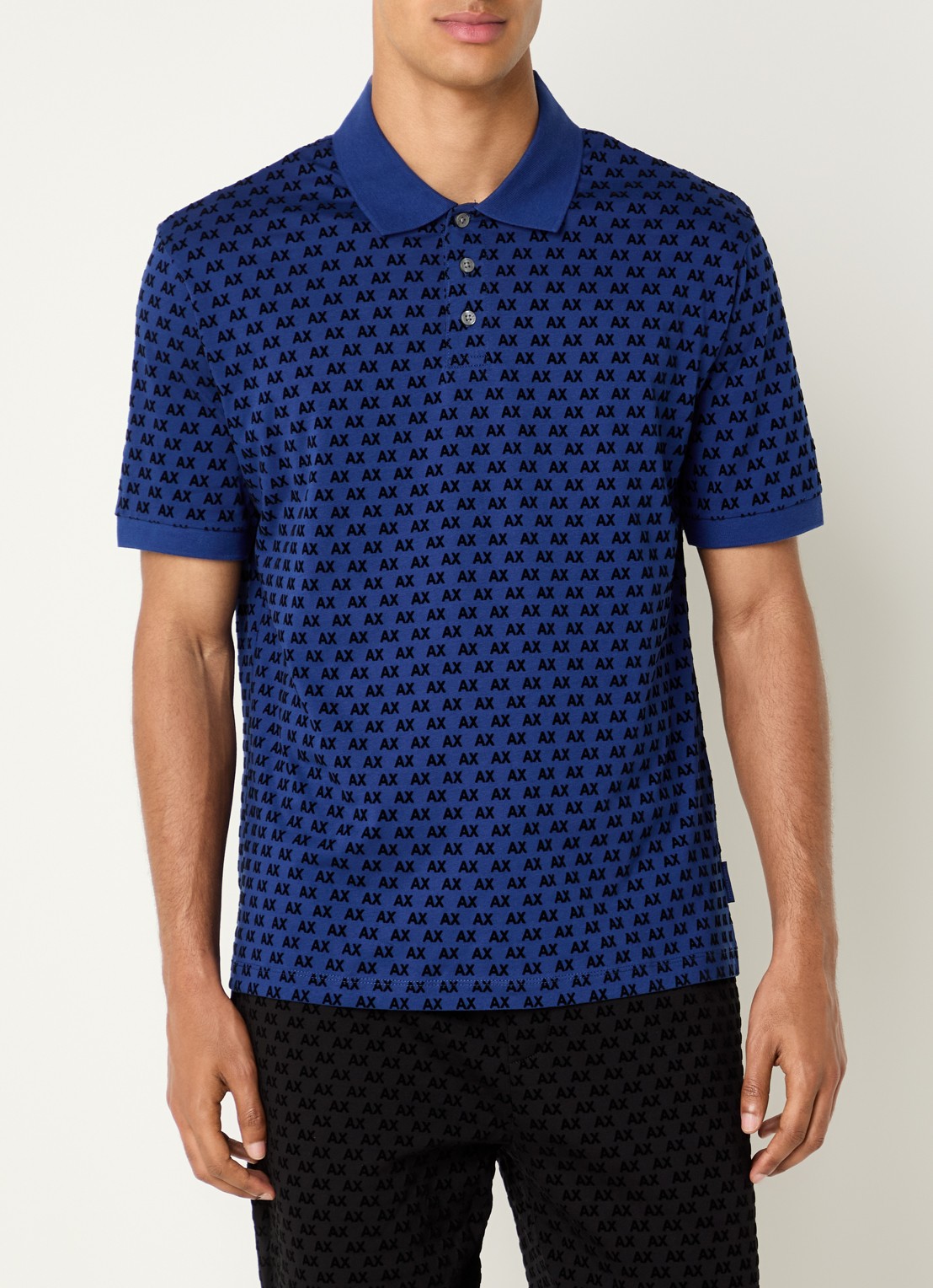 Armani Regular fit polo met logoprint - detail 4 kobaltblauw
