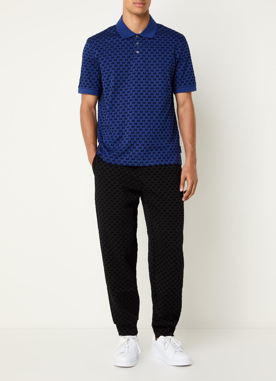 Armani Regular fit polo met logoprint - voorkant 3 kobaltblauw
