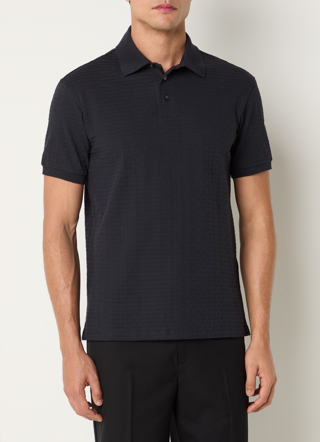 Armani Regular fit polo met logoprint - detail 3 donkerblauw