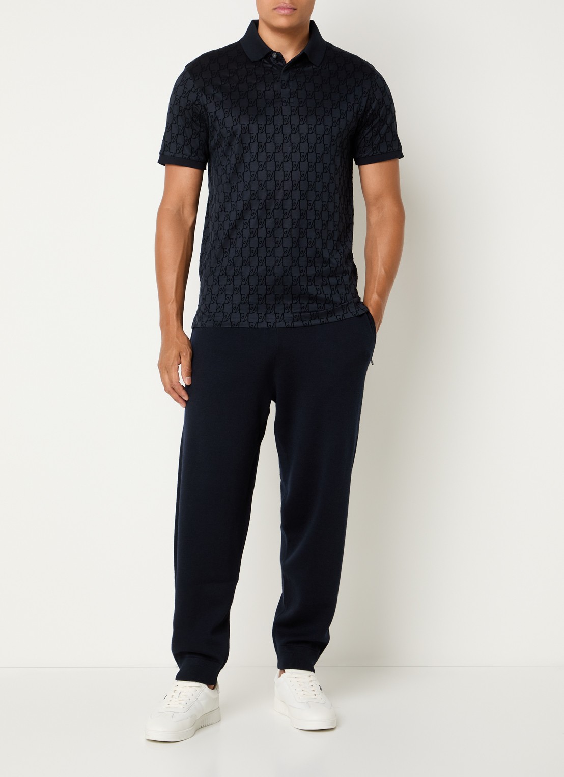 Armani Regular fit polo met logoprint - voorkant 2 donkerblauw