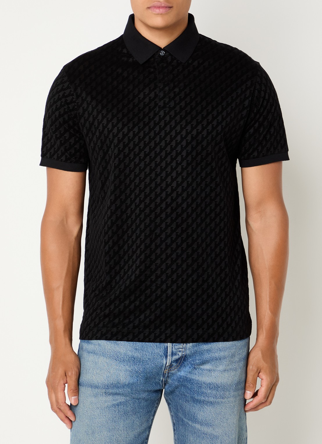 Armani Regular fit polo met logoprint - detail 4 zwart