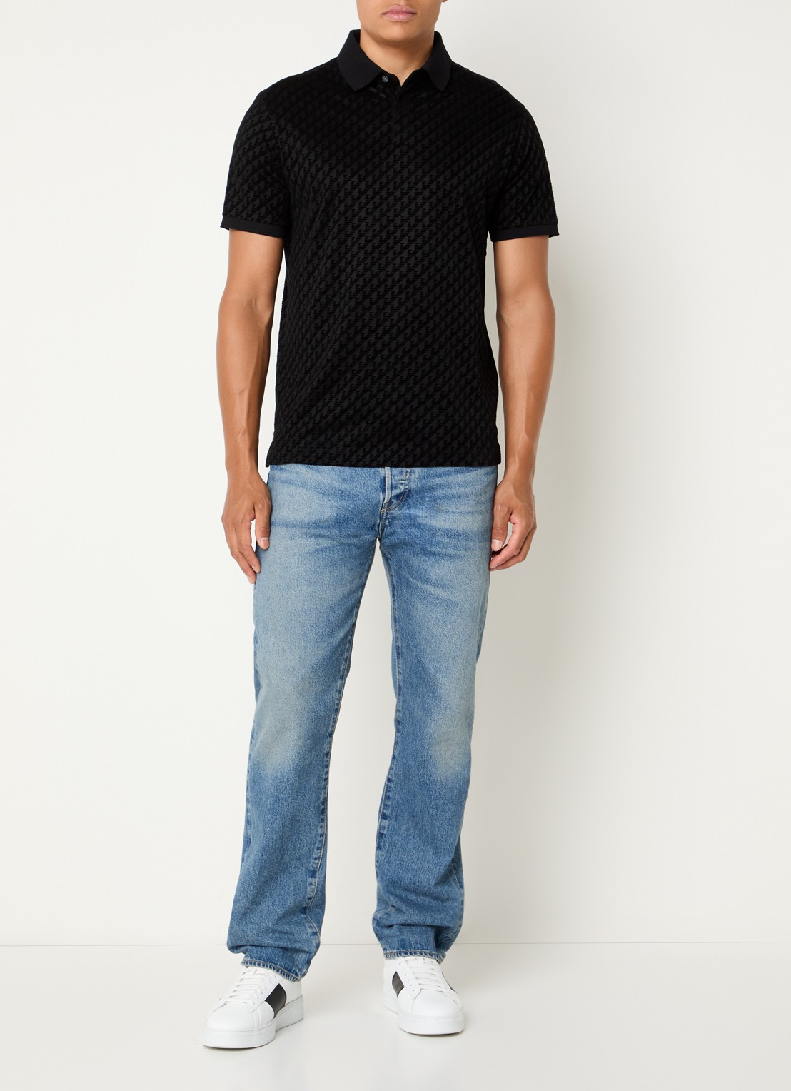 Armani Regular fit polo met logoprint - voorkant 3 zwart