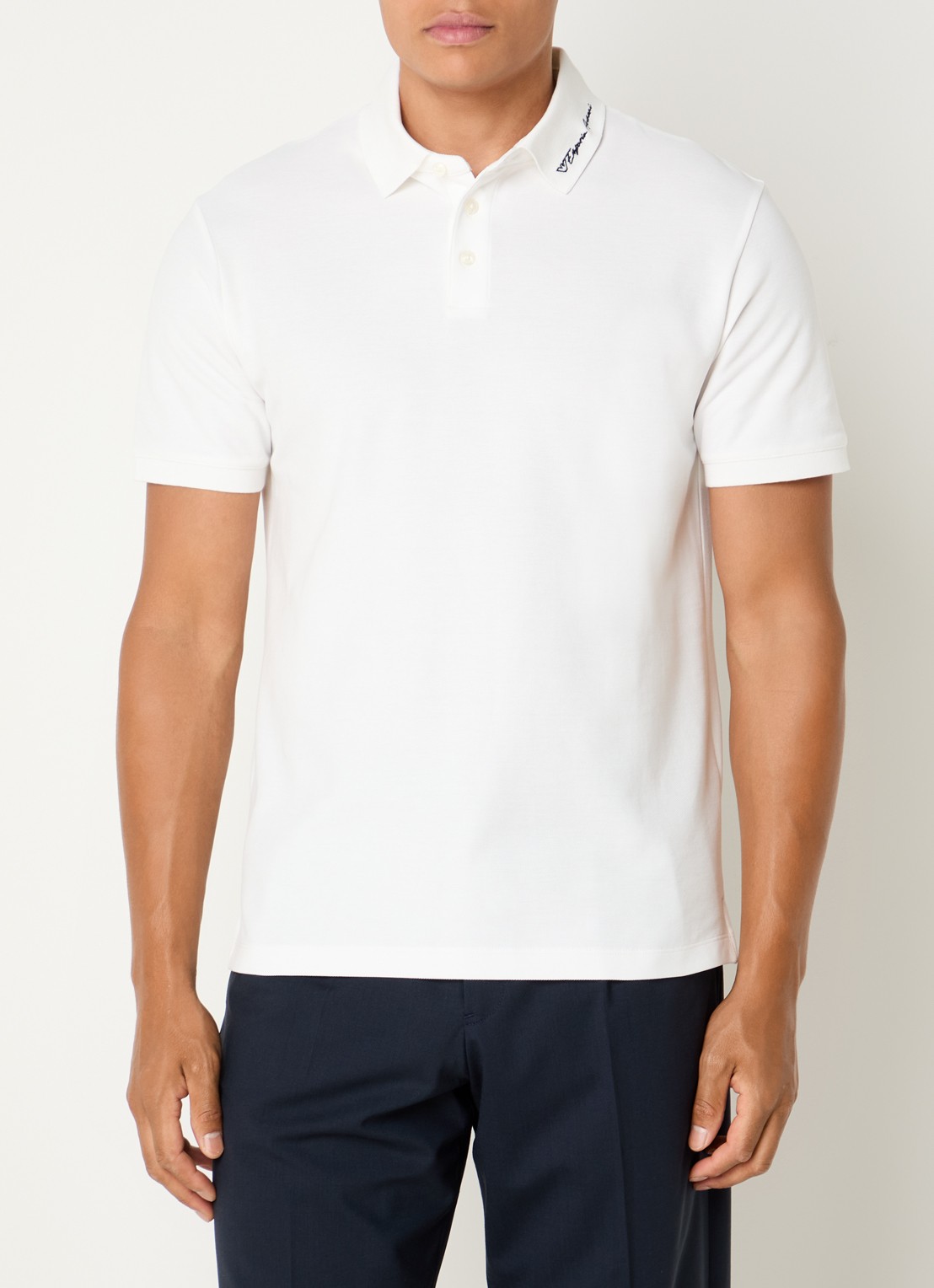 Armani Regular fit polo met stretch - detail 3 wit