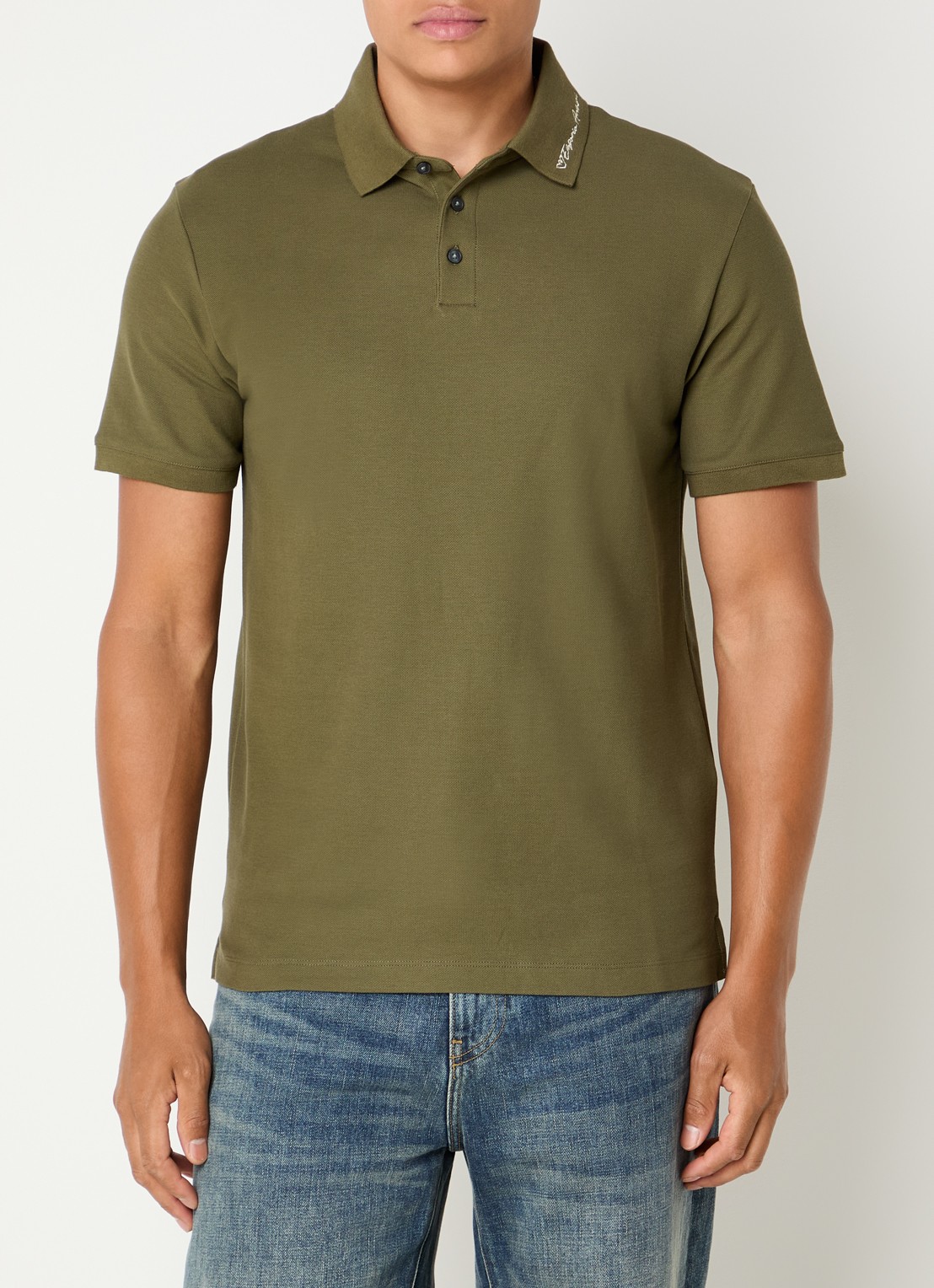 Armani Regular fit polo met stretch - detail 3 bronsgroen