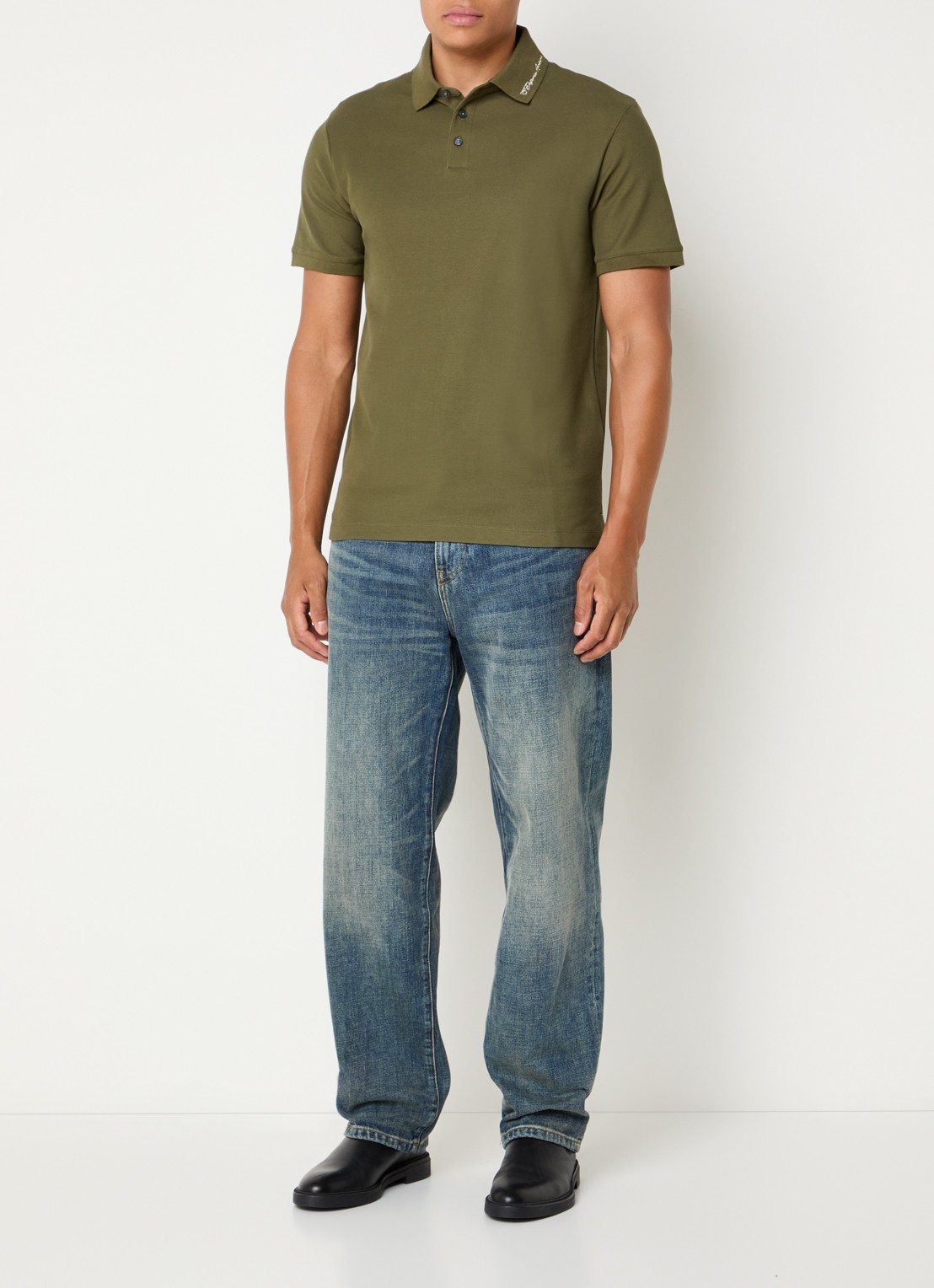 Armani Regular fit polo met stretch - voorkant 2 bronsgroen