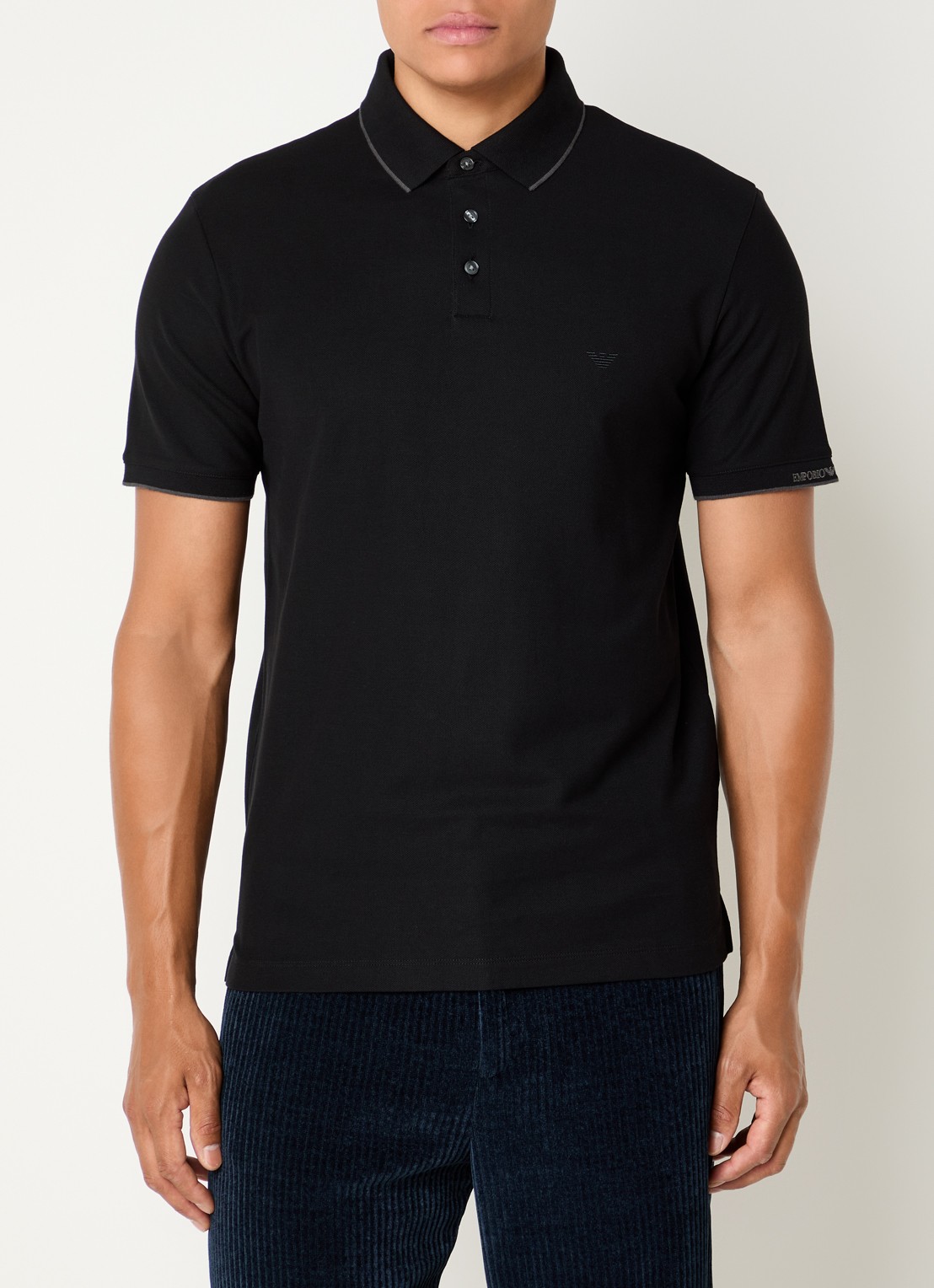 Armani Regular fit polo met stretch - detail 4 zwart