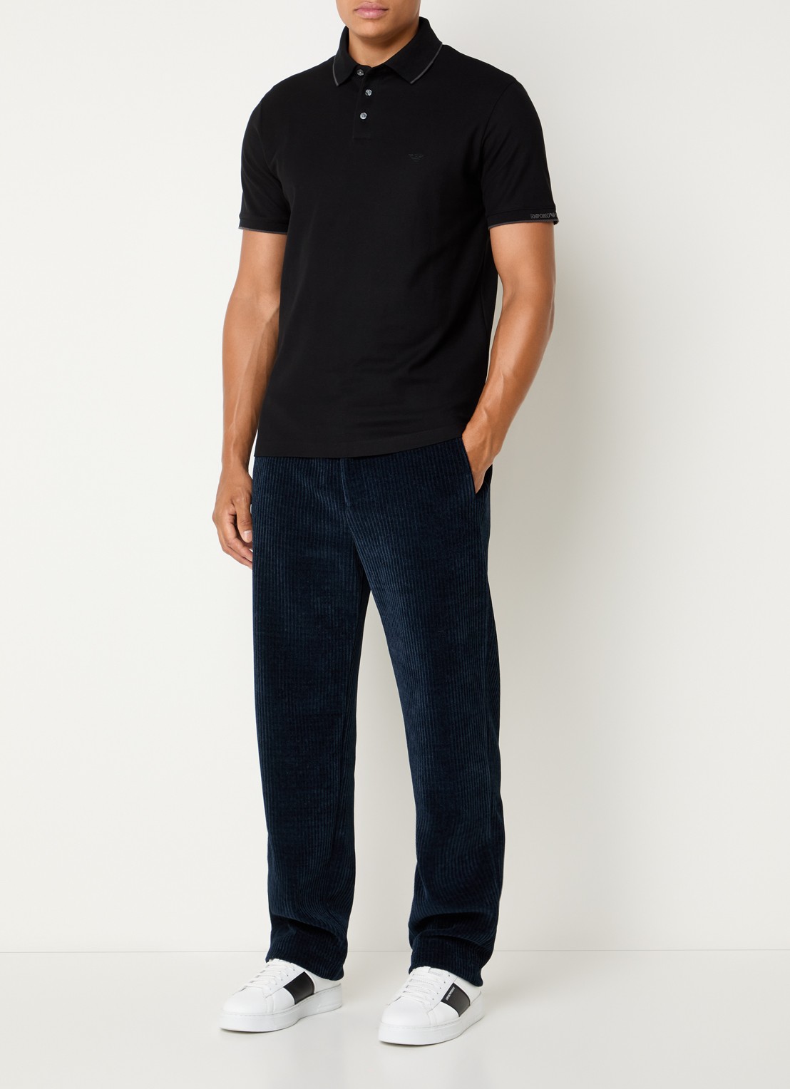 Armani Regular fit polo met stretch - voorkant 2 zwart