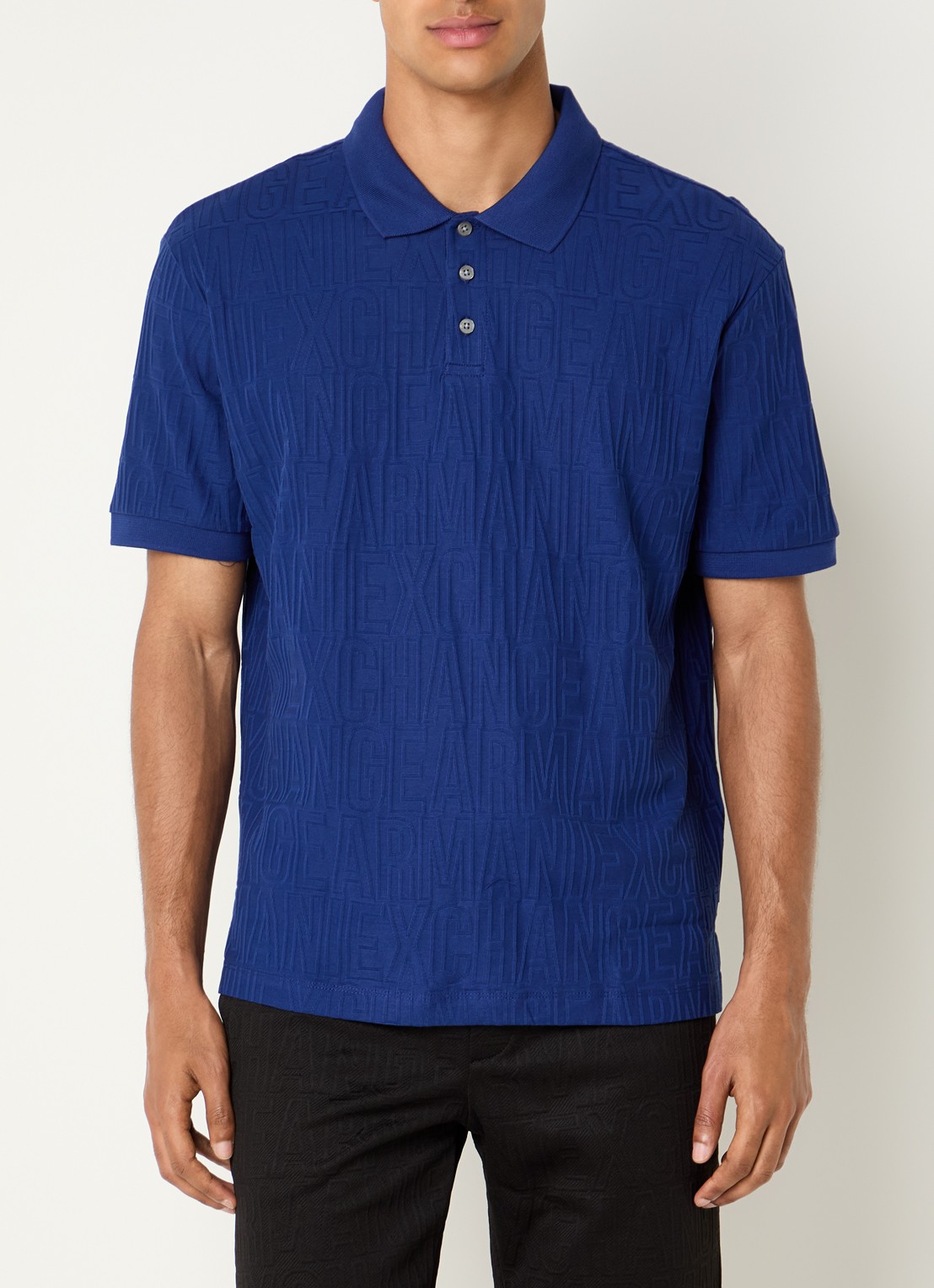 Armani Regular fit polo met structuur - detail 3 kobaltblauw