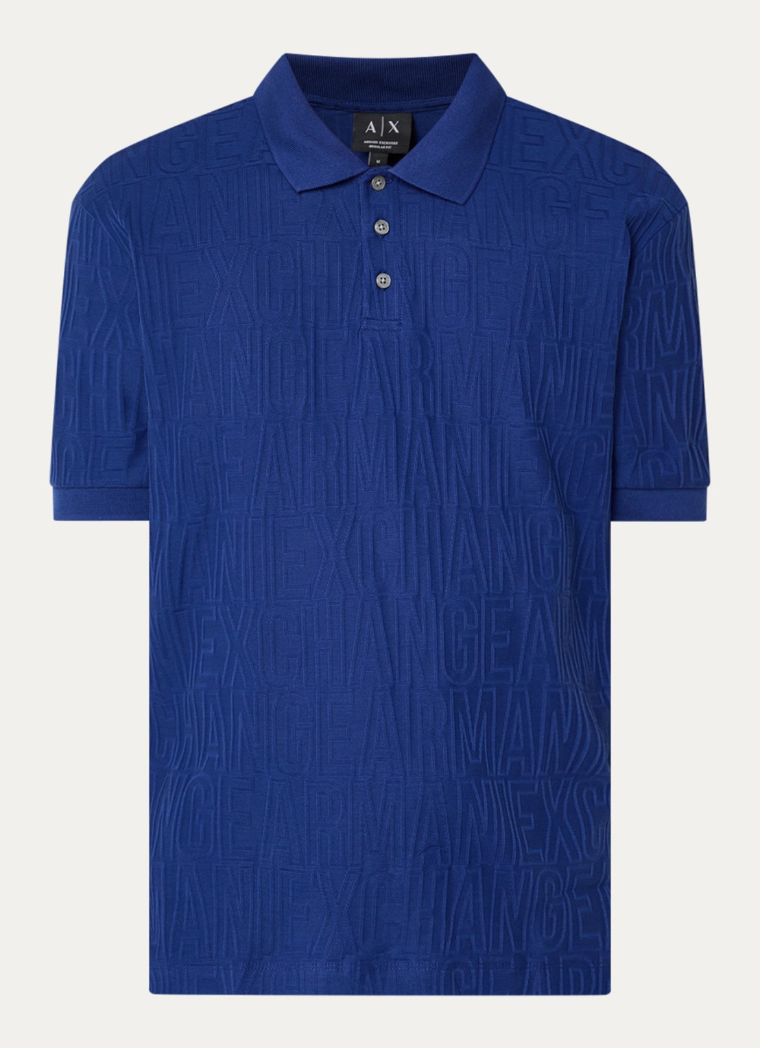 Armani Regular fit polo met structuur - voorkant kobaltblauw