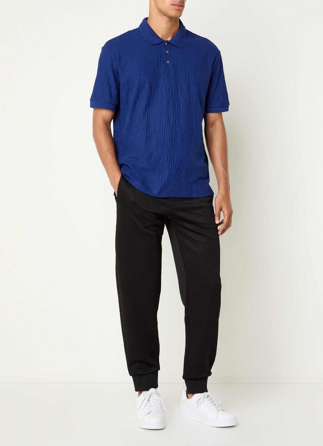 Armani Regular fit polo met structuur - voorkant 2 kobaltblauw