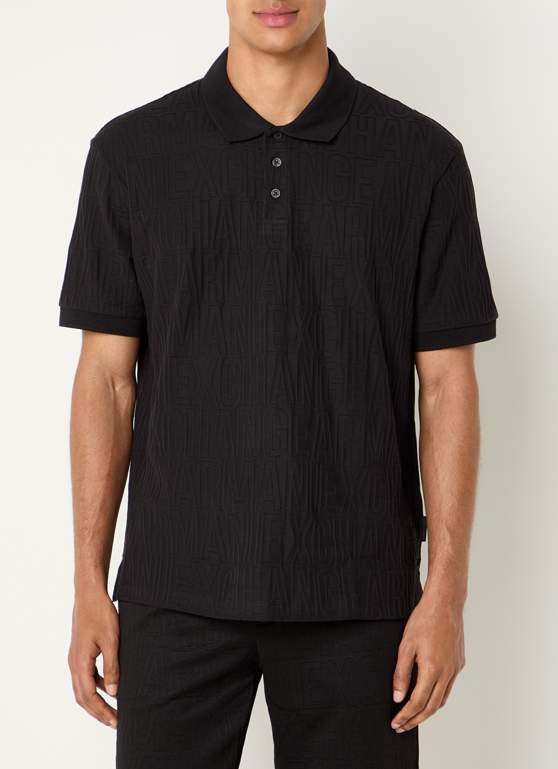 Armani Regular fit polo met structuur - detail 2 zwart