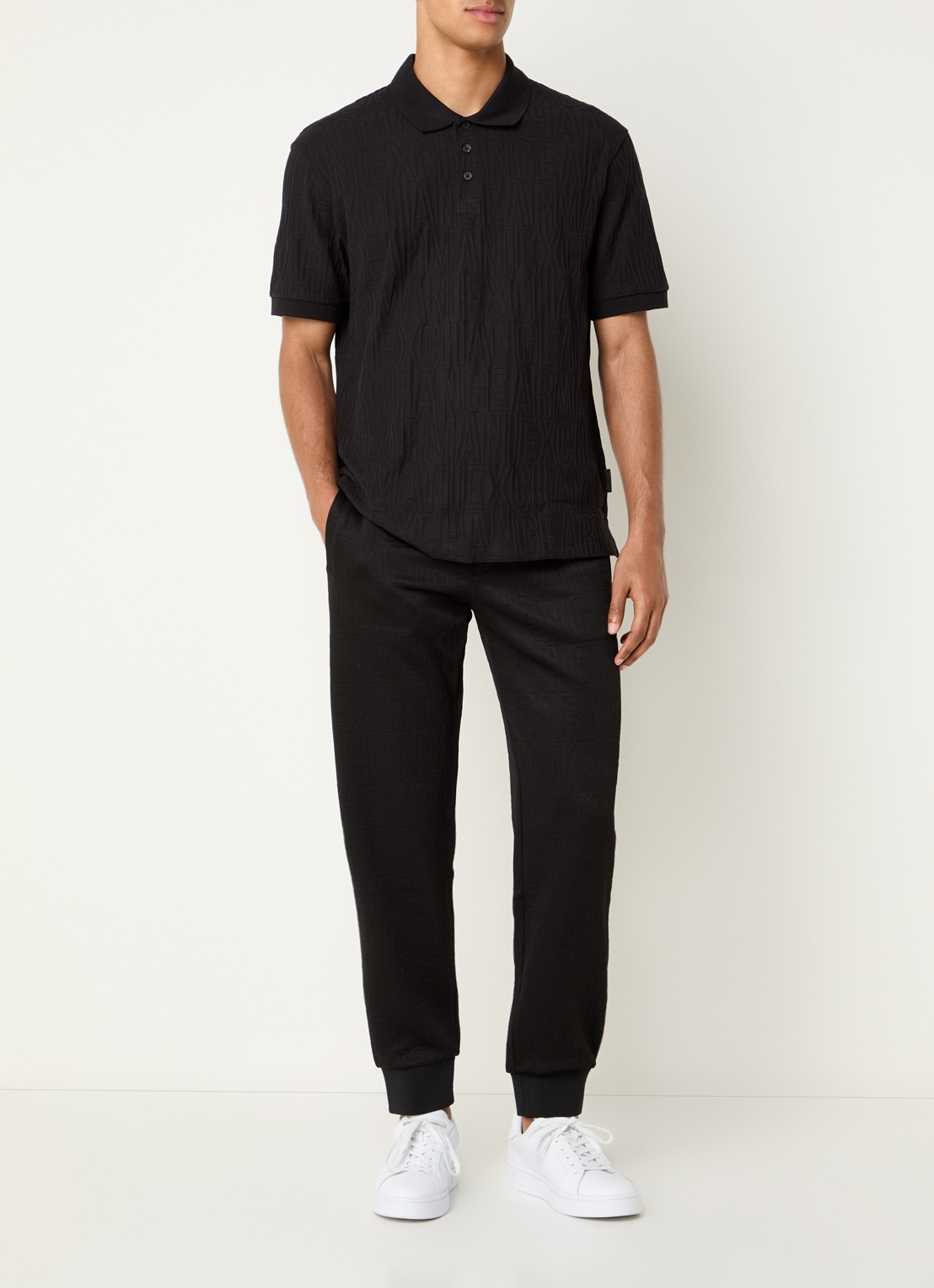 Armani Regular fit polo met structuur - voorkant 4 zwart