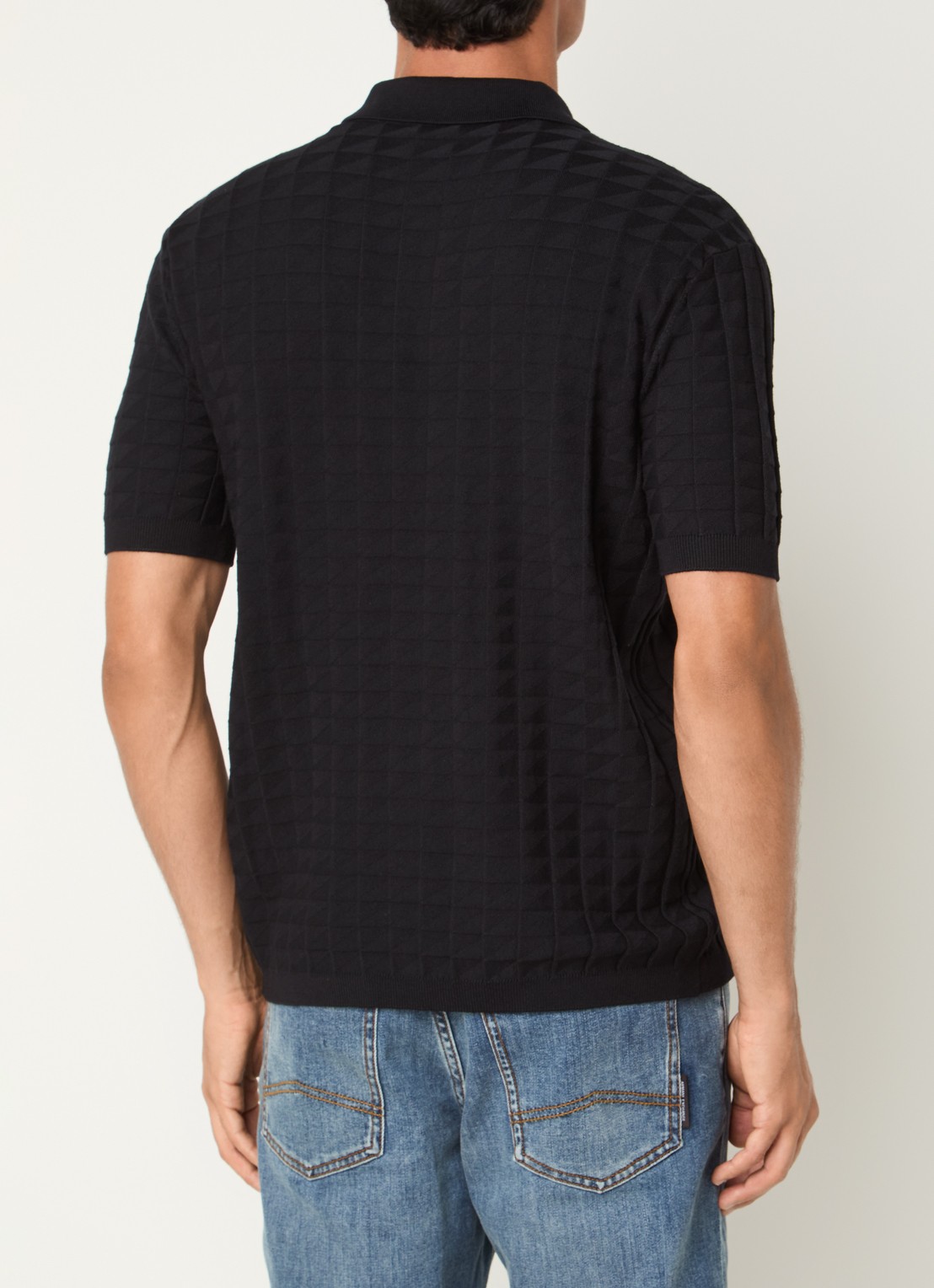 Armani Regular fit polo met structuur - achterkant 3 donkerblauw