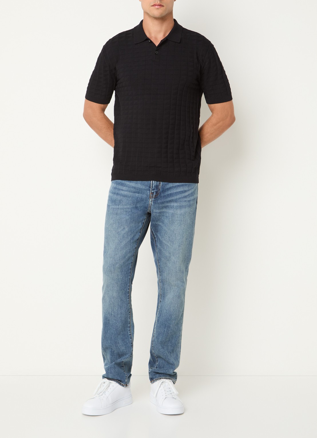 Armani Regular fit polo met structuur - voorkant 2 donkerblauw