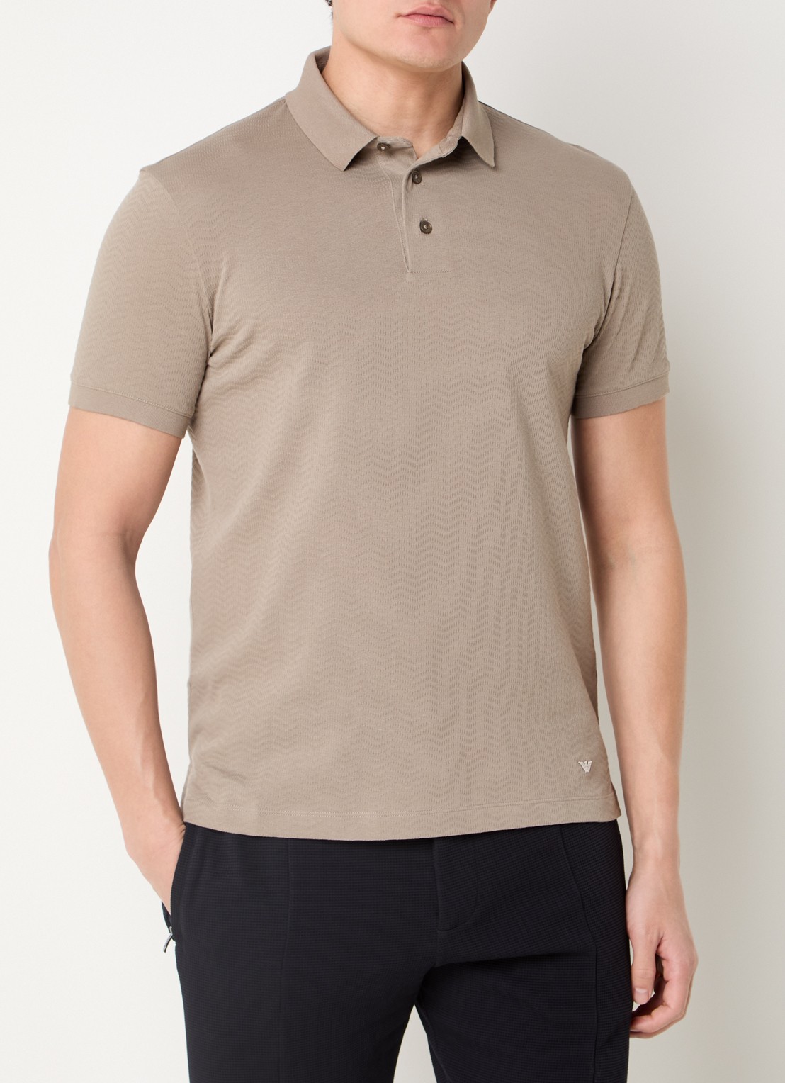 Armani Regular fit polo met structuur - detail 3 zand