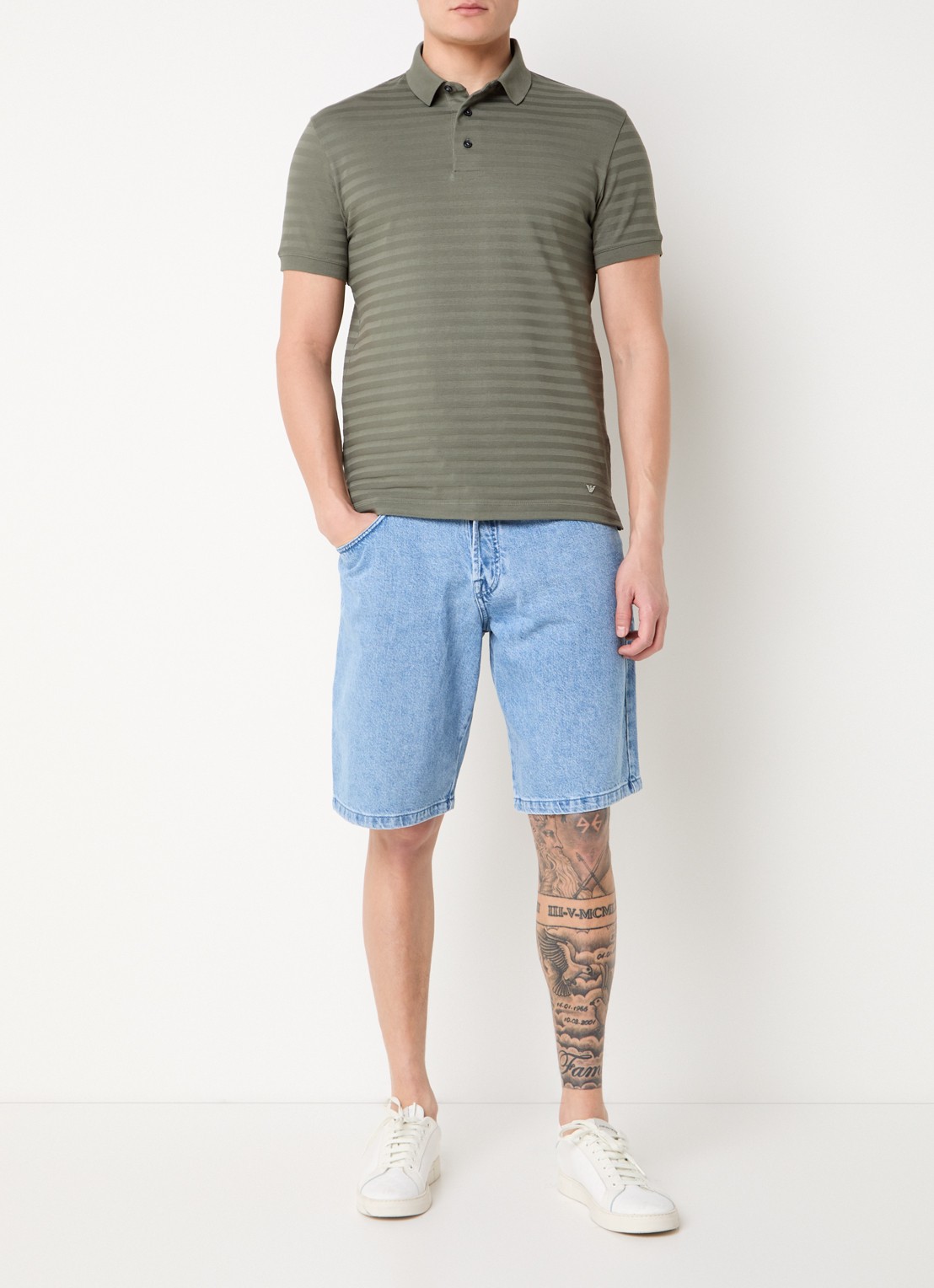 Armani Regular fit polo met structuur - voorkant 2 olijfgroen