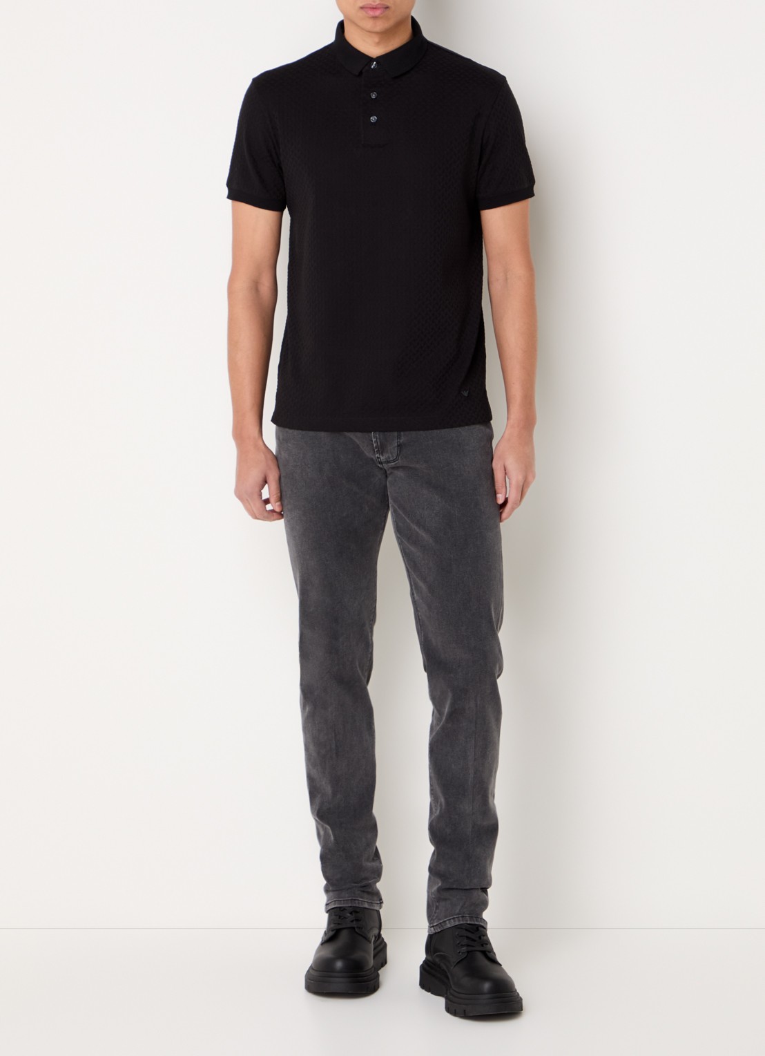 Armani Regular fit polo met structuur - voorkant 2 donkerblauw