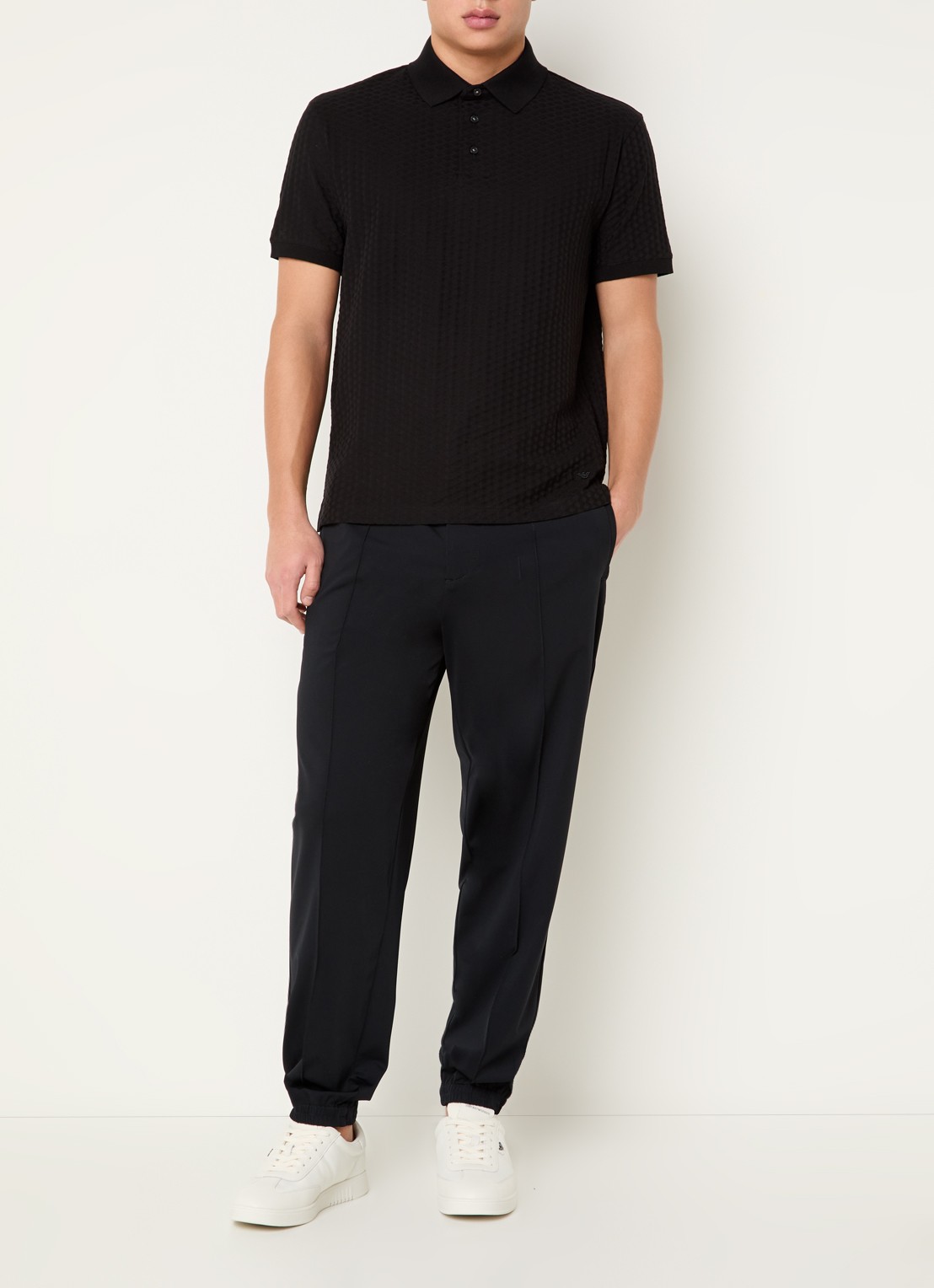Armani Regular fit polo met structuur - voorkant 4 zwart
