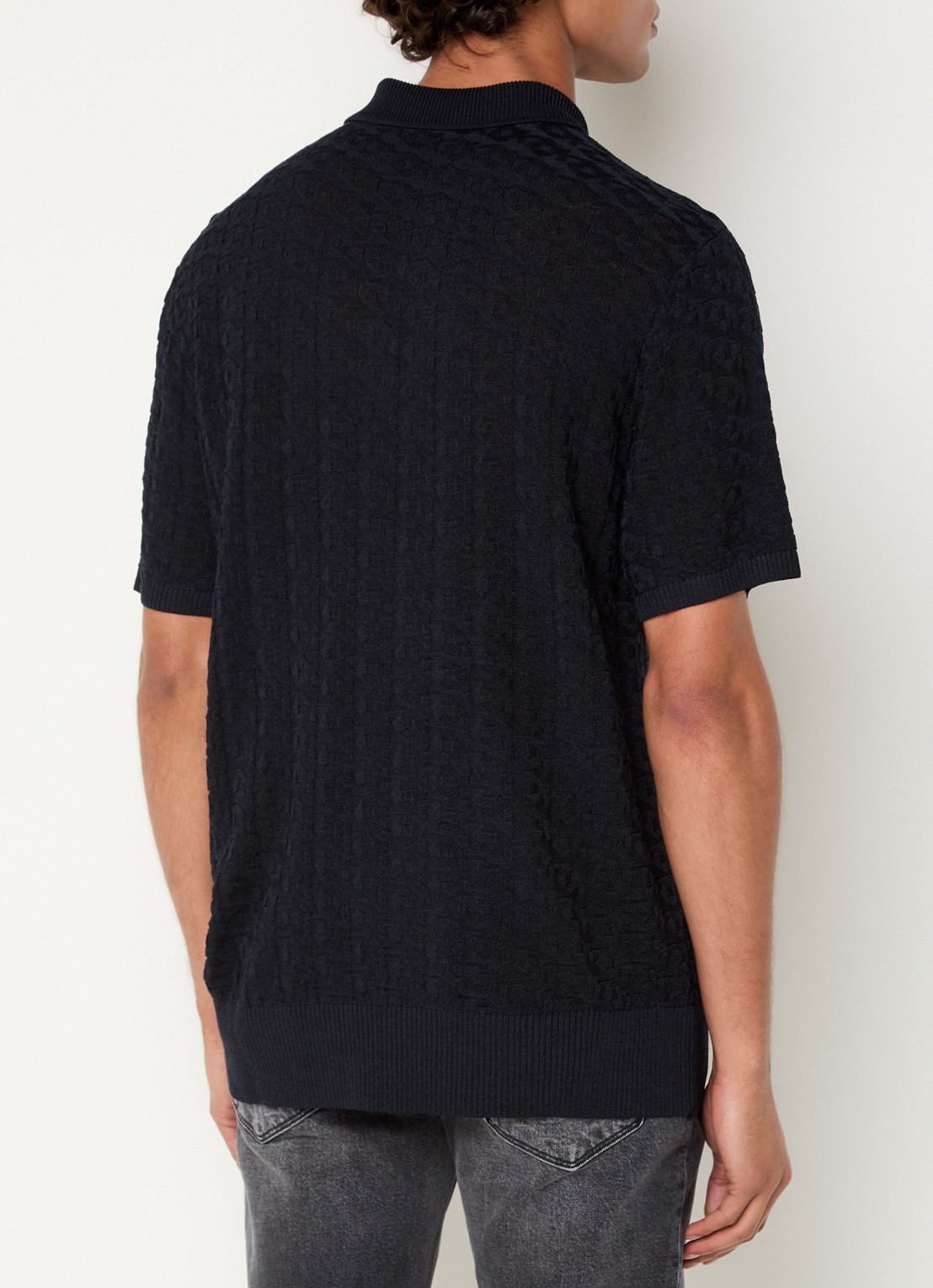 Armani Regular fit polo met structuur - achterkant donkerblauw
