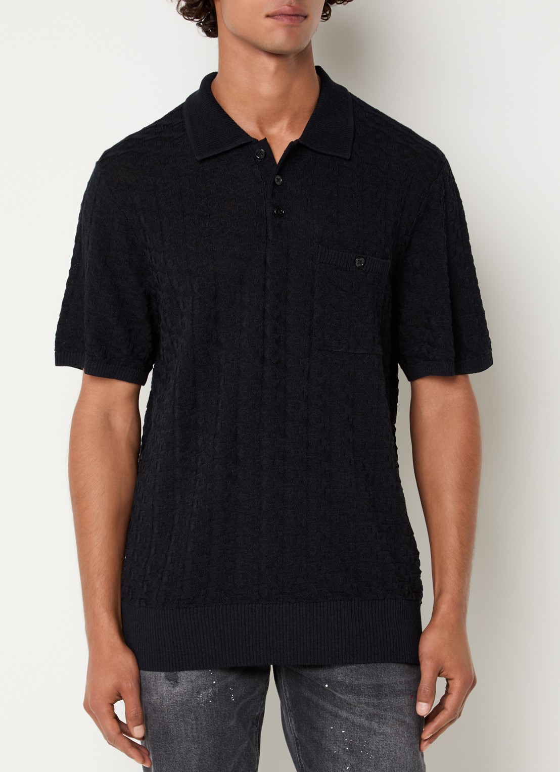 Armani Regular fit polo met structuur - detail 4 donkerblauw