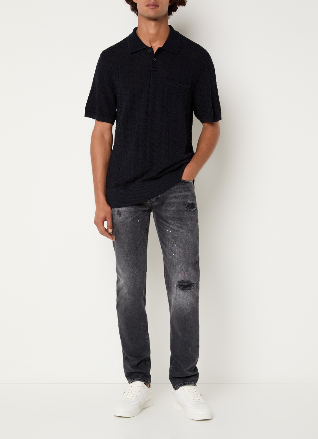 Armani Regular fit polo met structuur - voorkant 3 donkerblauw