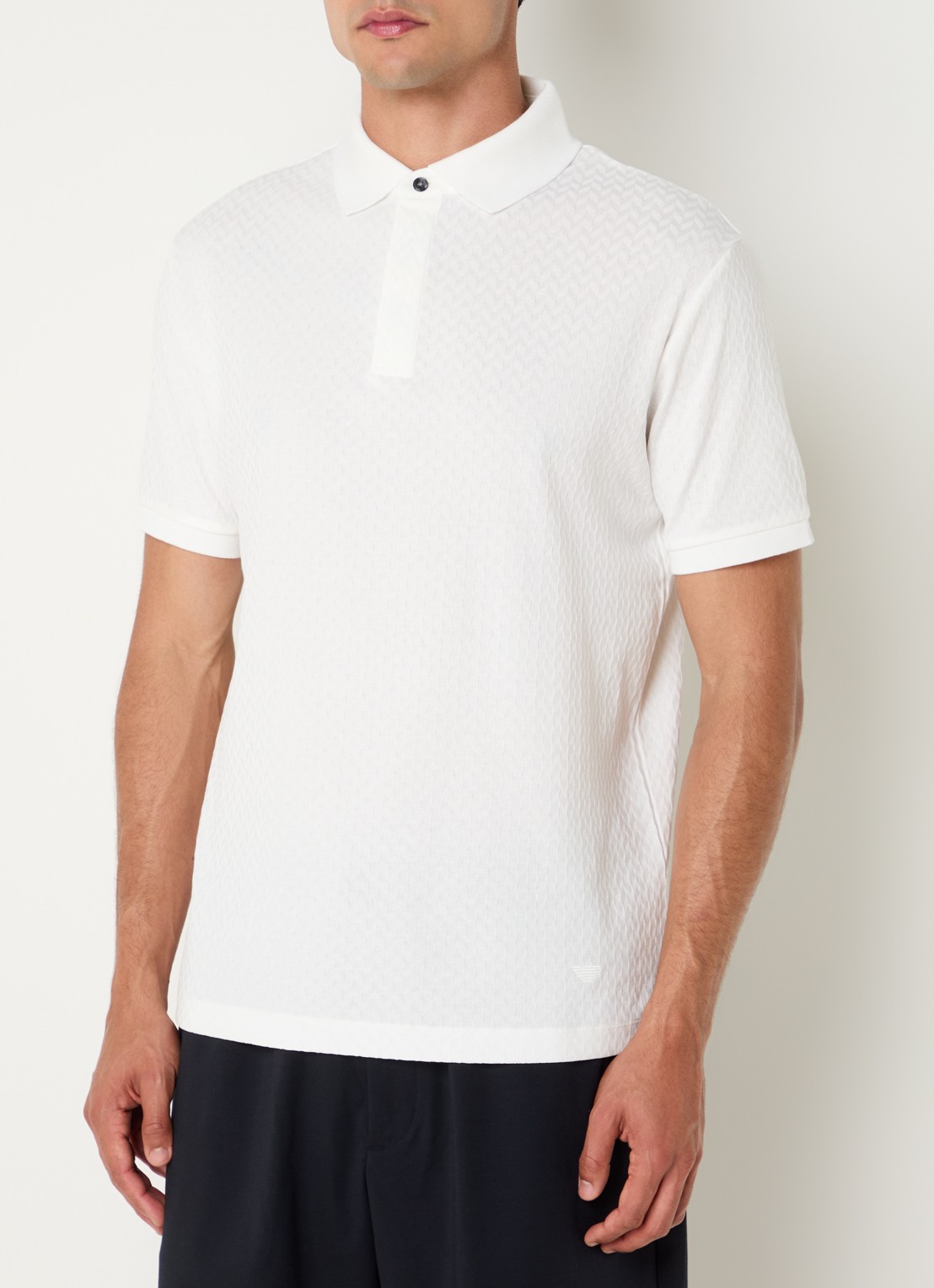 Armani Regular fit polo met structuur - detail 4 gebroken wit