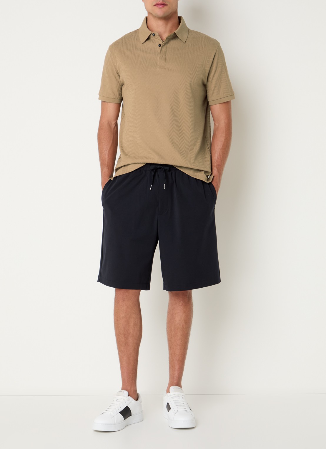Armani Regular fit polo met structuur - voorkant 2 camel