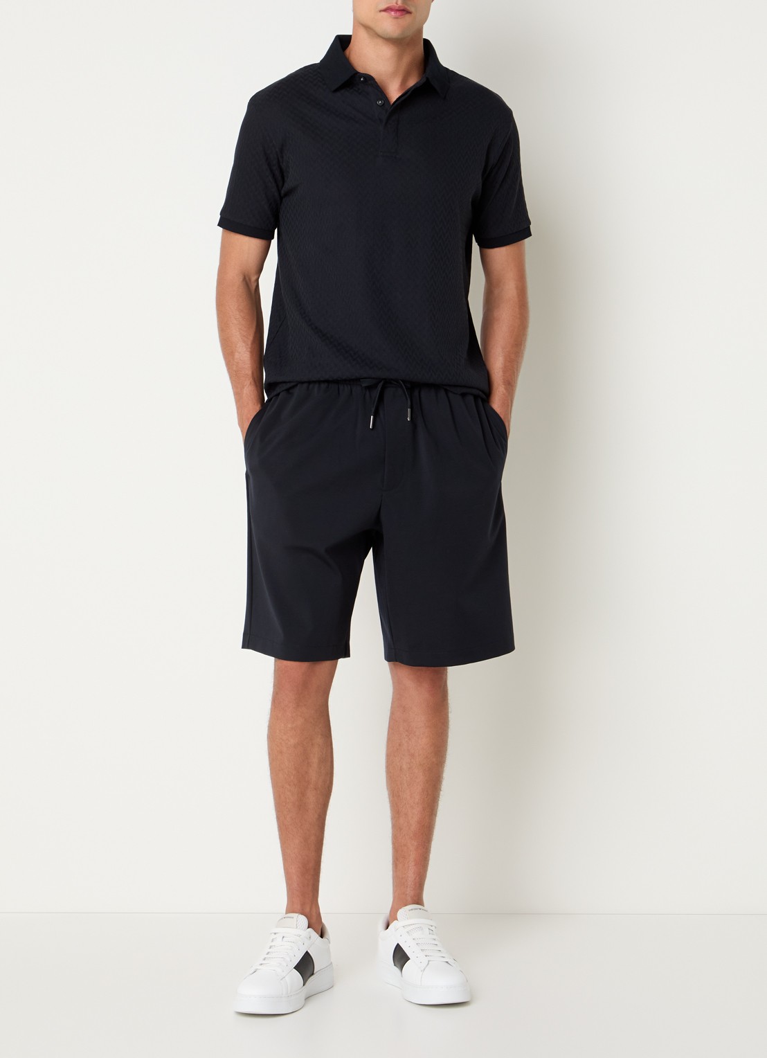 Armani Regular fit polo met structuur - voorkant 4 zwart