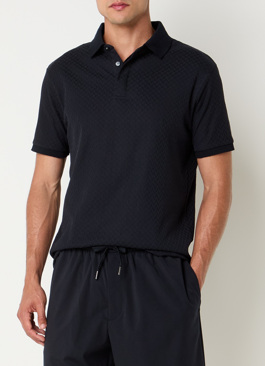 Armani Regular fit polo met structuur - detail 7 zwart