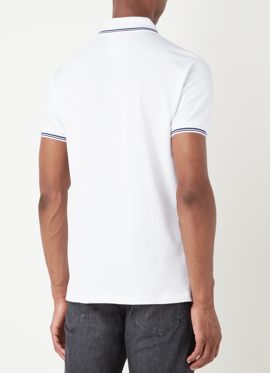 Armani Regular fit polo van piqué katoen met getipte boorden - achterkant wit