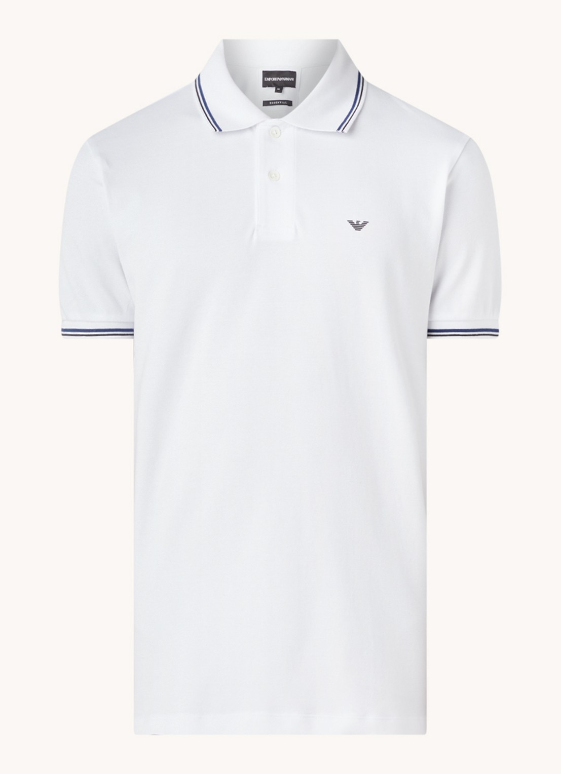 Armani Regular fit polo van piqué katoen met getipte boorden - voorkant 3 wit