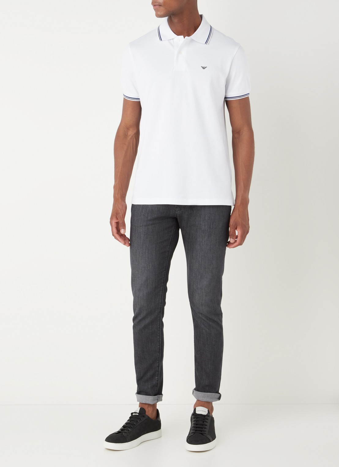 Armani Regular fit polo van piqué katoen met getipte boorden - voorkant 4 wit
