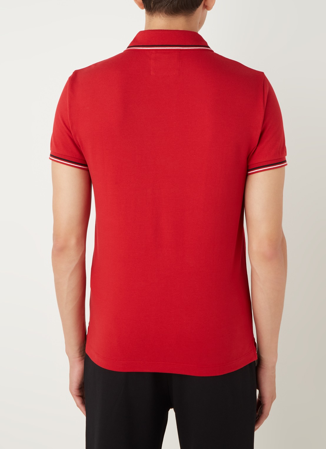 Armani Regular fit polo van piqué katoen met getipte boorden - achterkant donkerrood