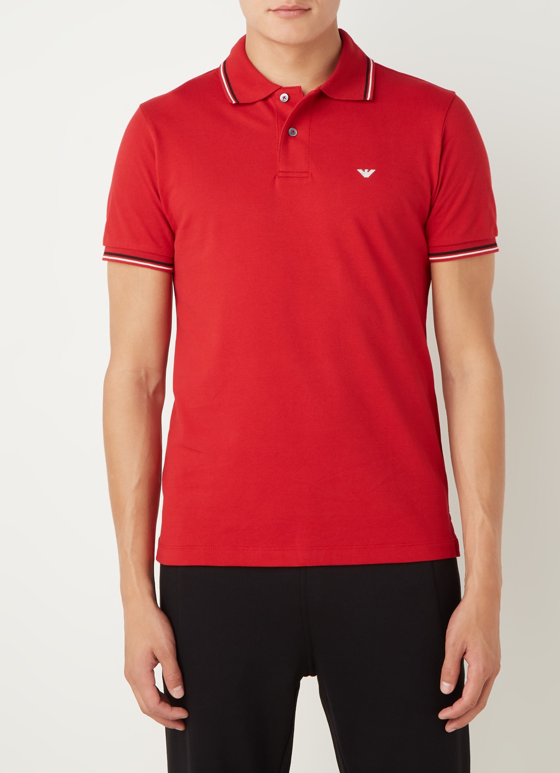 Armani Regular fit polo van piqué katoen met getipte boorden - detail 4 donkerrood